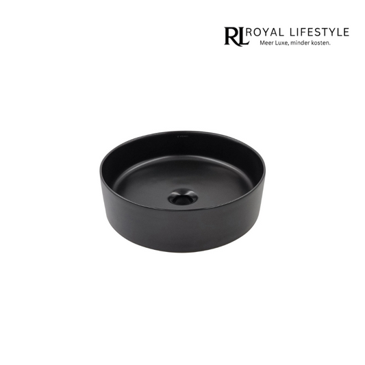 LYSKA Vesii Ronde Waskom 40 cm – Mat Zwart – Moderne Keramische Opzetwastafel