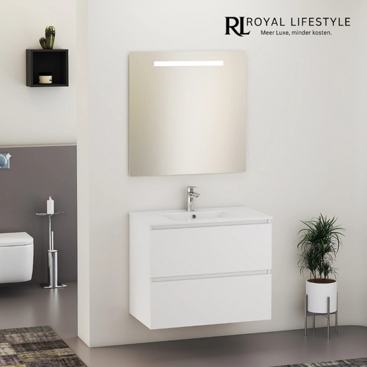 LYSKA SEPHIA Badmeubel Set 80cm Mat Wit – Inclusief LED Spiegel en Wastafel