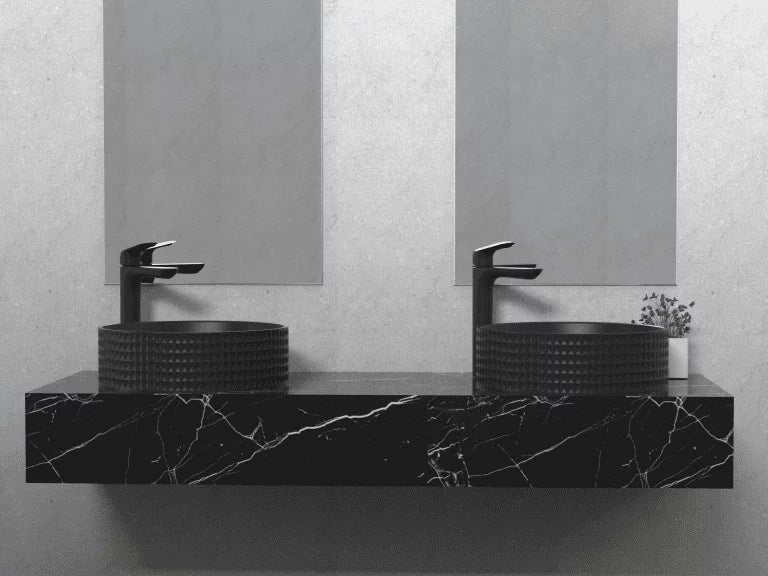 LYSKA Vesii Ronde Waskom 40 cm – Mat Zwart – Moderne Keramische Opzetwastafel