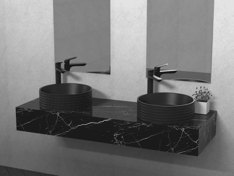 LYSKA Vesii Ronde Waskom 40 cm – Mat Zwart – Moderne Keramische Opzetwastafel