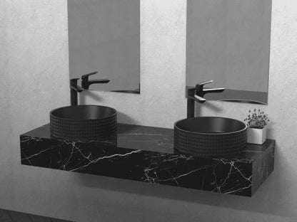 LYSKA Vesii Ronde Waskom 40 cm – Mat Zwart – Moderne Keramische Opzetwastafel