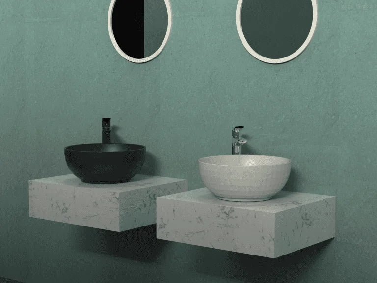 LYSKA - Koriiste Ronde Waskom 40 cm – Mat Zwart – Moderne Opzetwastafel van Keramiek